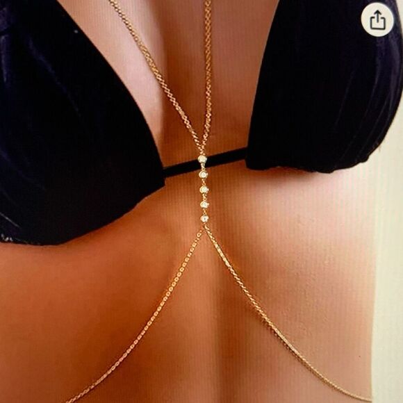 BOGOT boho Layering Body Chain with Shinning Crystal, Brides Jewelry Gold TONE - Picture 1 of 9